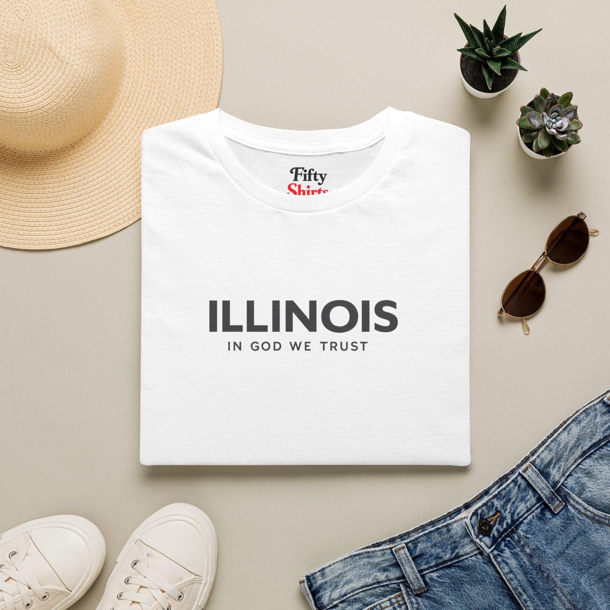 Illinois All State In God We Trust Front Design Unisex Everyday Tee