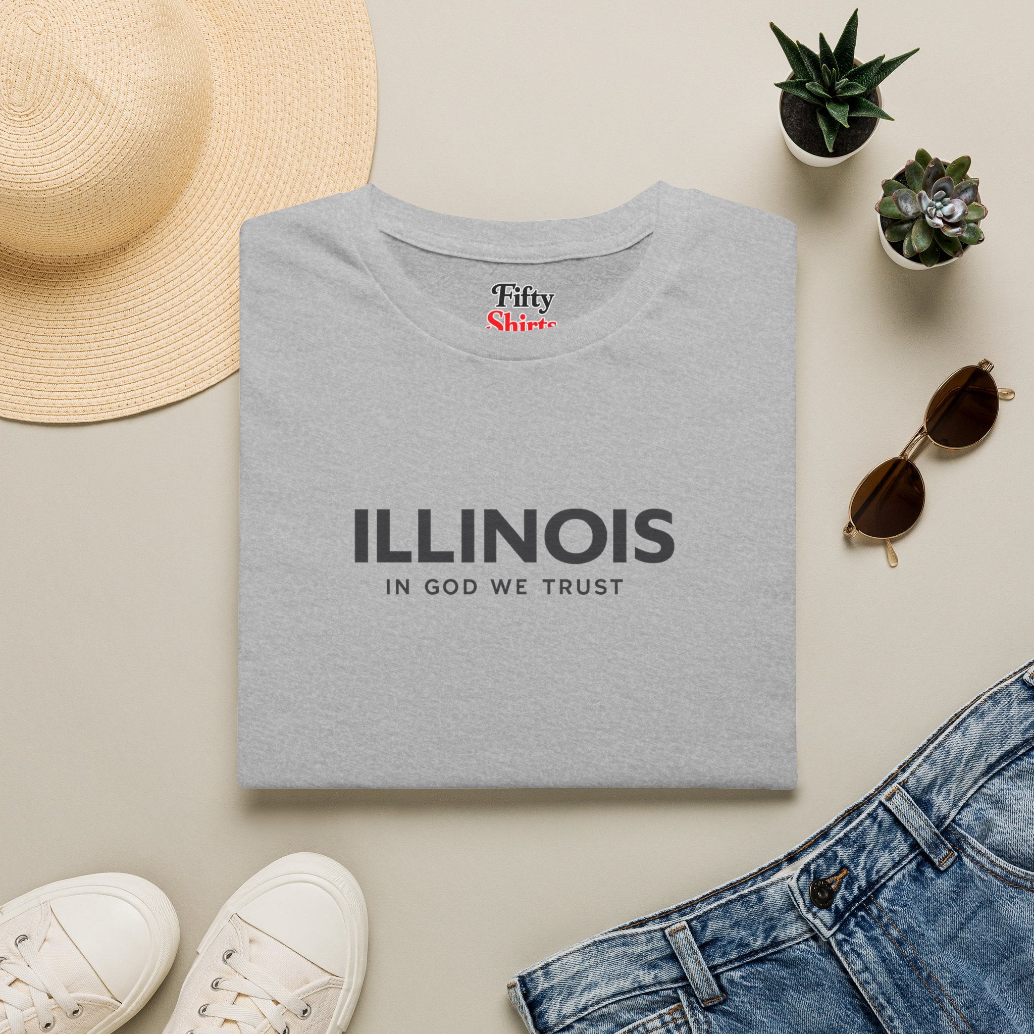 Illinois All State In God We Trust Front Design Unisex Everyday Tee