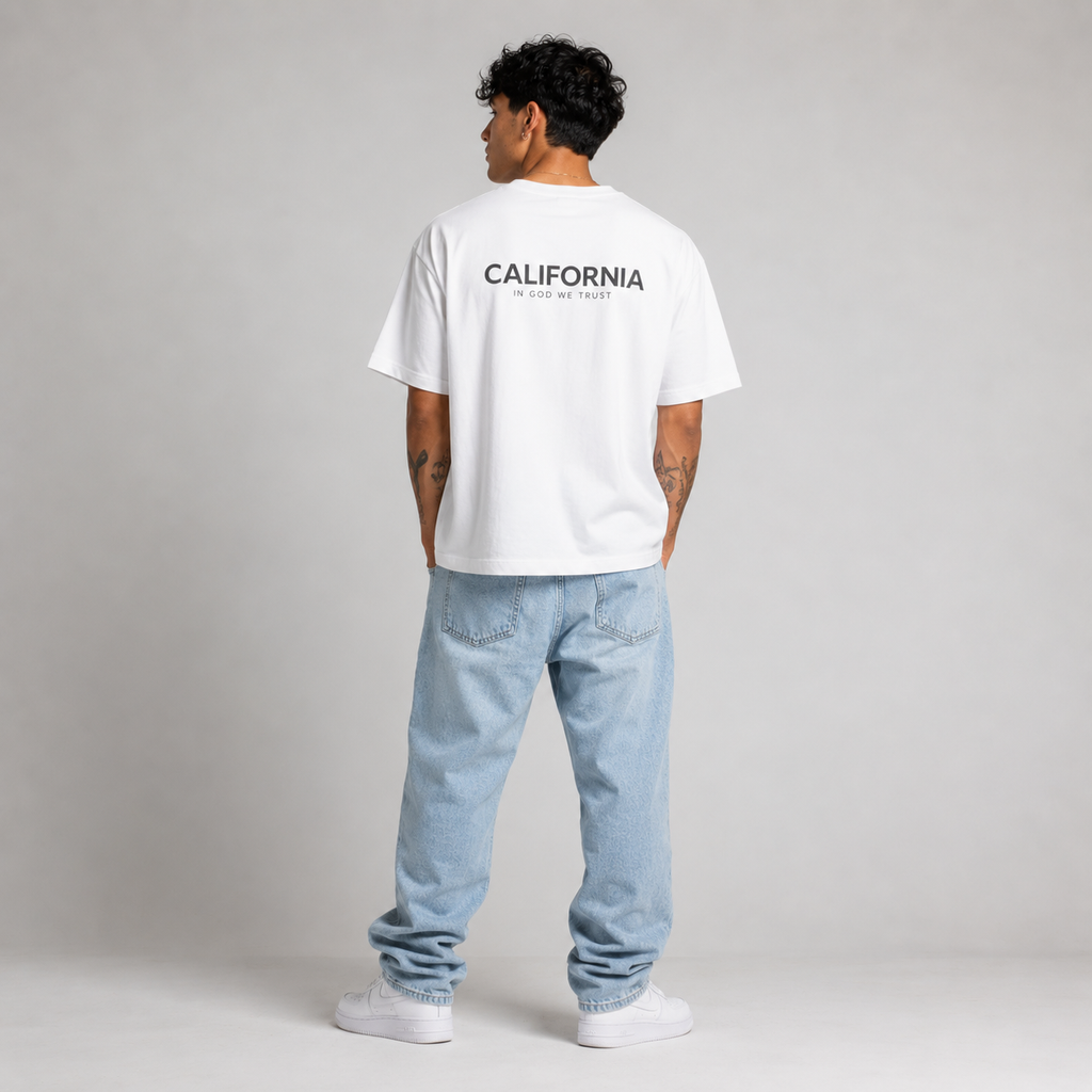 California All State In God We Trust Unisex Casual Oversized Boxy Tee