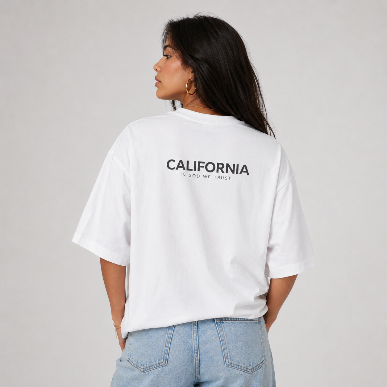 California All State In God We Trust Unisex Casual Oversized Boxy Tee