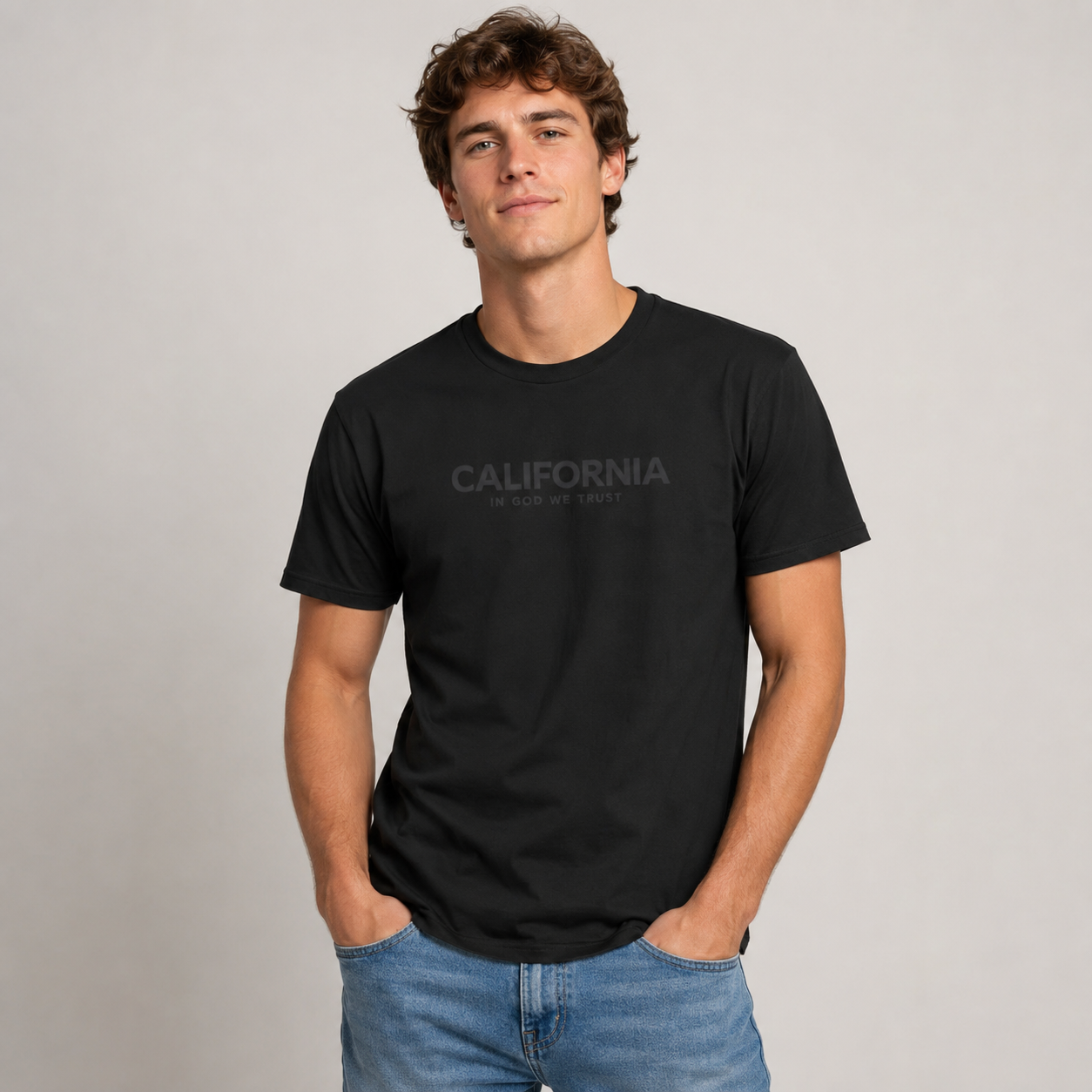 California All State In God We Trust Front Design Unisex Everyday Tee