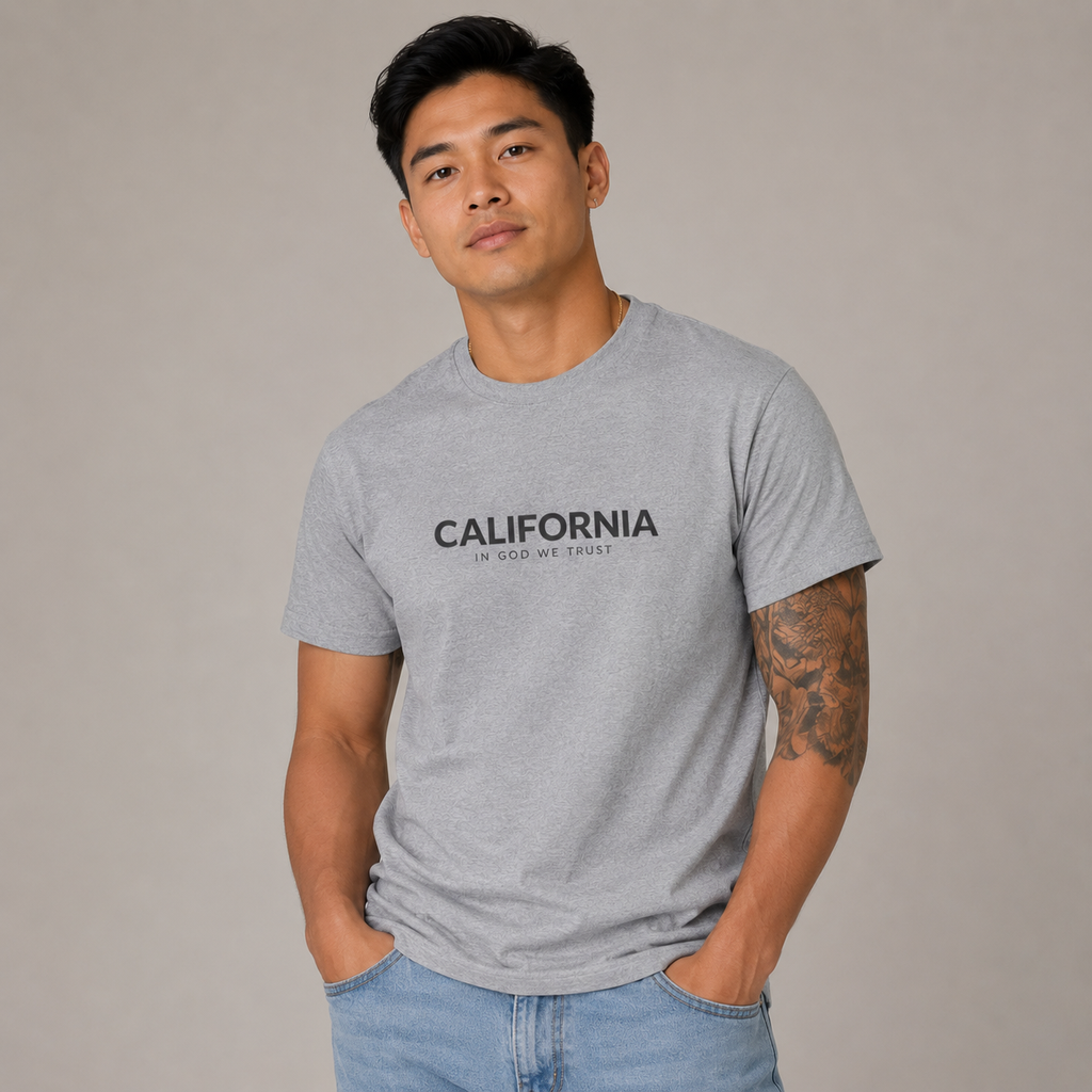 California All State In God We Trust Front Design Unisex Everyday Tee