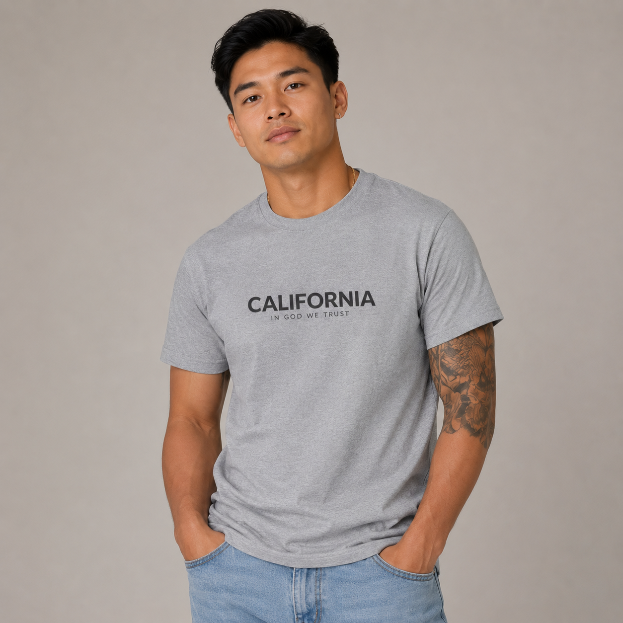 California All State In God We Trust Front Design Unisex Everyday Tee