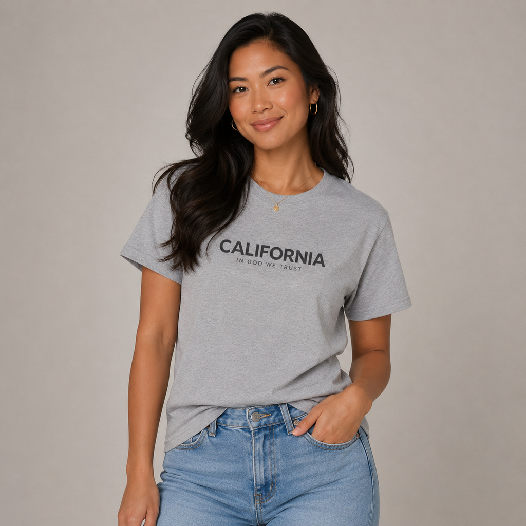 California All State In God We Trust Front Design Unisex Everyday Tee