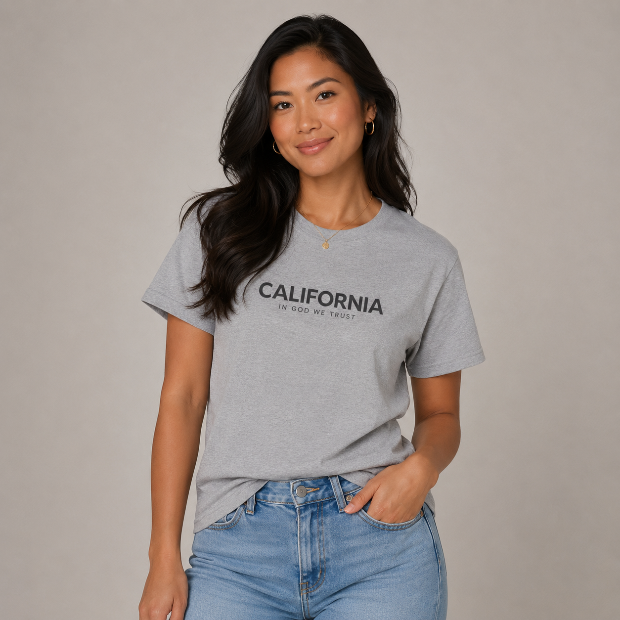 California All State In God We Trust Front Design Unisex Everyday Tee