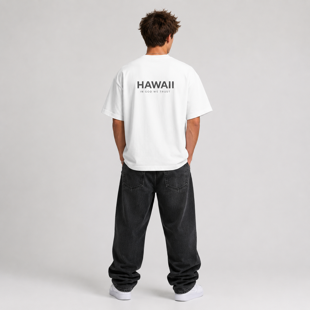 Hawaii All State In God We Trust Unisex Casual Oversized Boxy Tee