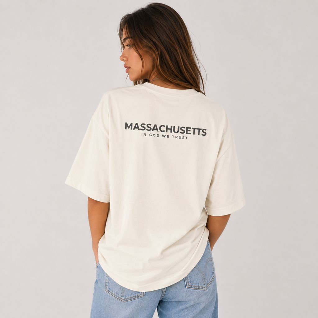 Massachusetts All State In God We Trust Unisex Casual Oversized Boxy Tee
