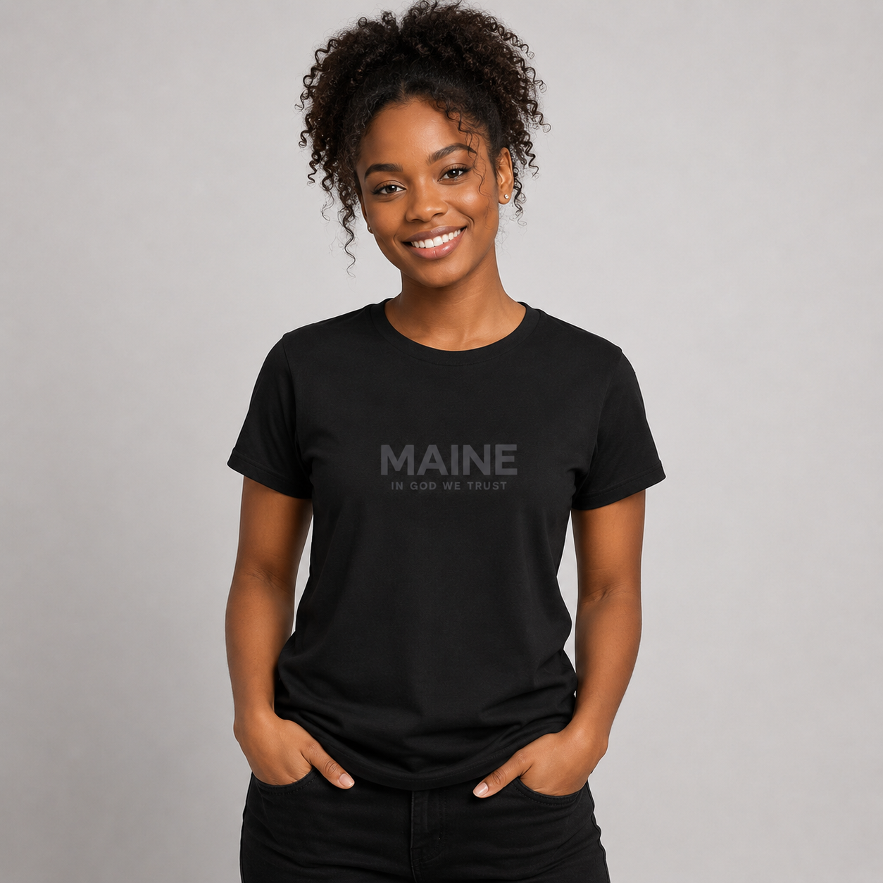 Maine All State In God We Trust Front Design Unisex Everyday Tee