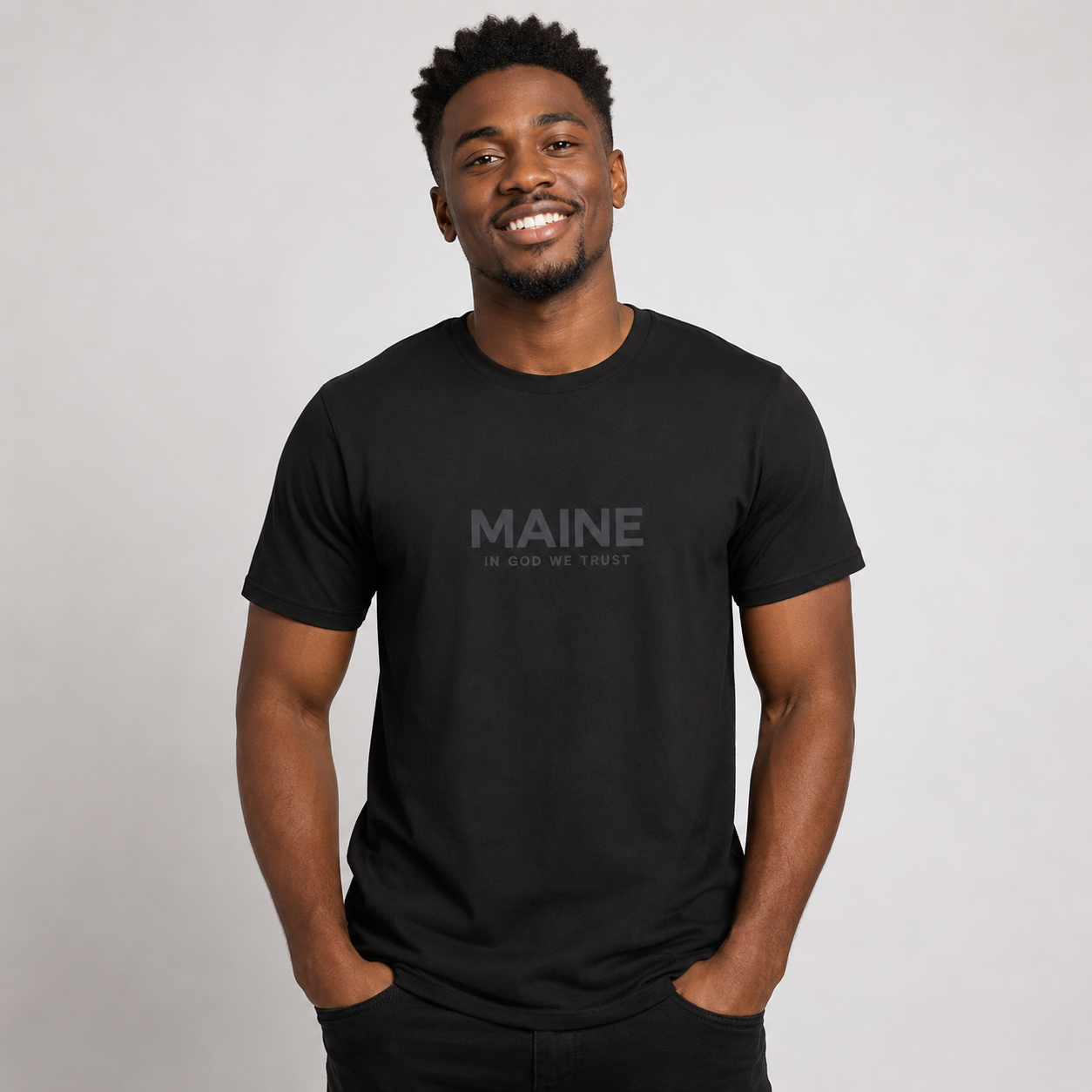 Maine All State In God We Trust Front Design Unisex Everyday Tee